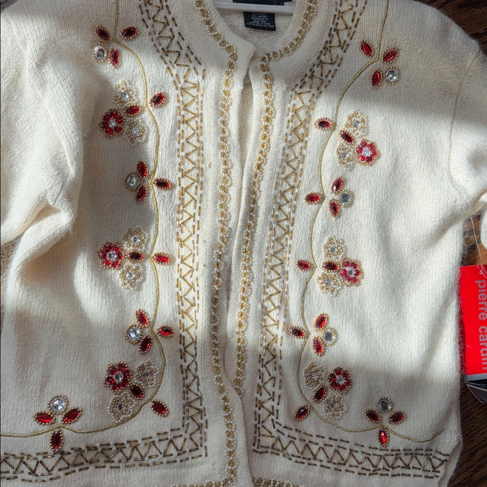 Pierre Cardin Silk And Angora Blend Embroidered Cream‎ Cardigan - Picture 8 of 17